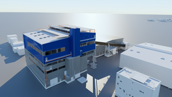 Photo: Aurubis: Several industrial buildings on a street and small towers